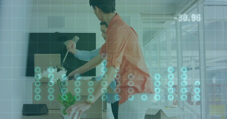 Poster - Image of financial data processing over diverse business people in office