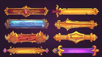 Poster - illustration of a golden fantasy game border ui button frame. medieval gold metal interface element 