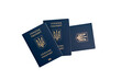 Passports of Ukraine close-up. Three passports of Ukrainian citizens or migrants. Isolated on white background.