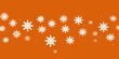 White snowflakes on an orange background, a flat vector illustration in the simple minimalist style of a cute cartoon design with simple shapes