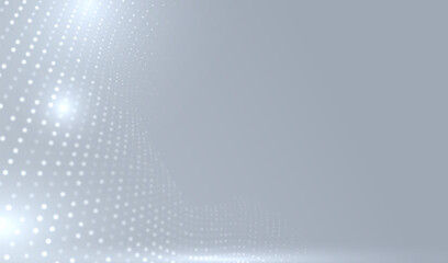 Poster - Grey and white halftone modern bright banner vector. Blurred pattern dots perspective effect background. Abstract creative graphic template. Business or web, website style texture.