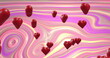 Image of red hearts over multi coloured striped background