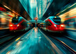 Two trains just arriving at the station in motion blur