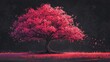Majestic pink blossoming tree illuminated in a tranquil nocturnal setting