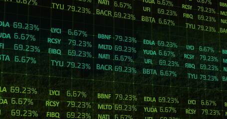 Poster - Image of financial data processing over football player kicking ball