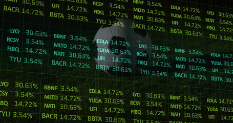 Poster - Image of financial data processing over football player kicking ball