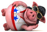 Fototapeta Do pokoju - Fun 3D cartoon illustration of a pig rocker