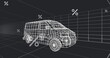 Image of multiple percentage symbols over 3d van model moving in seamless pattern in a tunnel