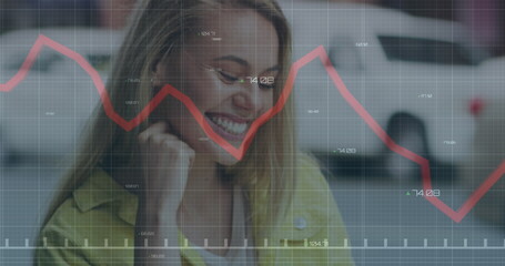 Poster - Image of data processing over caucasian woman using smartphone
