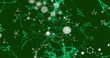 Image of molecular structures over networks of connections on green background