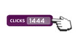 Image of numbers and clicks text in purple banner with finger pointing on white background