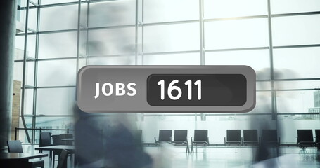 Poster - Image of numbers and jobs text over busy office