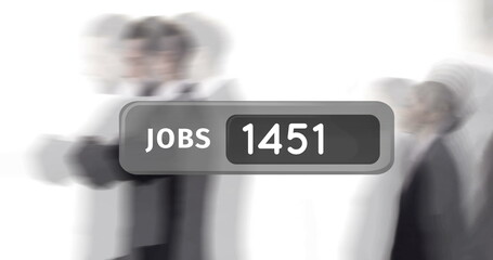Poster - Image of numbers and jobs text over busy office