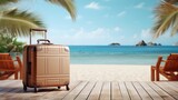 Fototapeta Mapy - suitcase on beach background