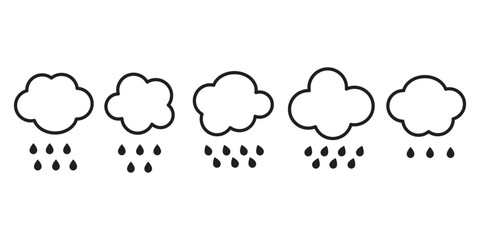 rainfall icon set. rain vector icon, heavy rain cloud vector symbol in black outline style.