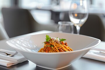 Wall Mural - Italian Cuisine Delight: Steamy Spaghetti Bolognese Dish