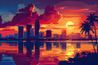 Tampa flat vector city skyline sunset illustration