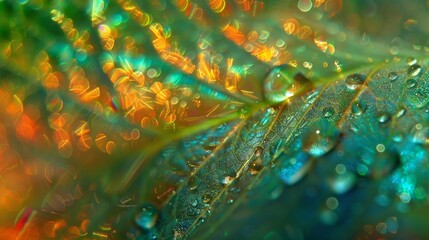Wall Mural - Abstract Macro: A close-up photo of a water droplet on a leaf
