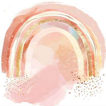 pastel rainbow with glitter and gold accents, clipart on white background