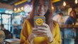  woman touching smartphone screen using smiley face emoticon with IoT internet of things and modern digital networking concept. people watching live video