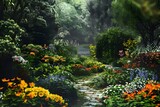 Fototapeta Londyn - garden with flowers