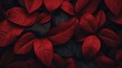 Abstract red leaves spread in a tropical flat lay pattern, offering a richly textured backdrop that evokes a dark, nature-inspired aesthetic in 4k