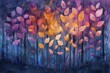 Abstract financial growth trees, leaves as currency, growing in a surreal forest clearing, magical twilight lighting, watercolor painting.