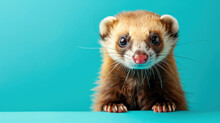 A Sweet Ferret With Metallic Gold Fur On A Bright Turquoise Background