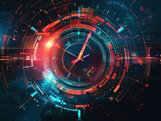 Wall Mural - An abstract futuristic technology background featuring a clock concept and time machine is depicted in this vector illustration. 