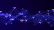 Blue network connection structure. Stream of binary code. Digital background with dots, numbers and lines. Big data visualization. 3D rendering.
