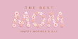 Mother's day floral poster, greeting card, flyer, wallpaper or web banner with 3d cartoon flowers and golden text on pink background. Vector illustration