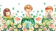Enchanted Children Blossoming in Sparkling Emerald Flower Pots Bursting with Joy and Laughter in a Whimsical Floral Fantasy
