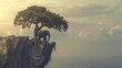 solitary elephant perched atop a tree a surreal and thoughtprovoking concept illustration