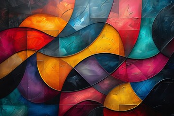 Poster - An abstract creation of colorful waves and spheres, this artwork combines bold colors and flowing forms