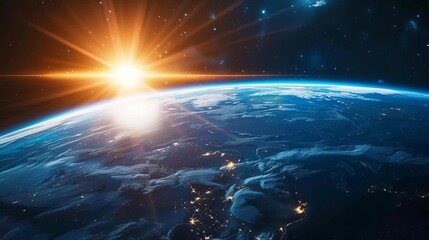 Wall Mural - serene blue sunrise over earth a breathtaking view from space captured in a digital illustration