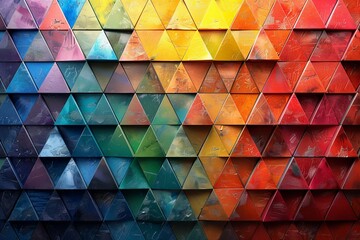 Poster - An artistic take on a geometric pattern composed of colorful triangles on a textured surface