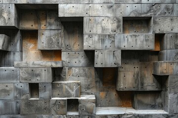 Poster - The image showcases a pattern of geometric shapes formed by concrete blocks, featuring shadows and textures