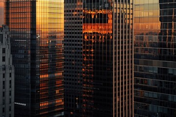 Wall Mural - Towering skyscrapers dominating the skyline in a modern cityscape.