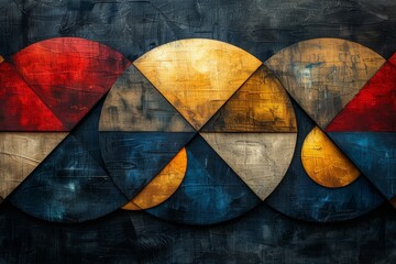 Poster - This image features textured geometric shapes on a distressed wood-like background, creating a rustic yet modern work of art