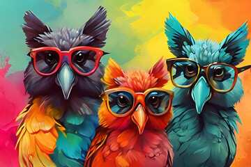   owls with glasses. Generative AI