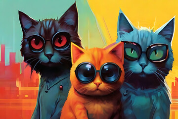  3 cats wearing Glasses. Generative AI