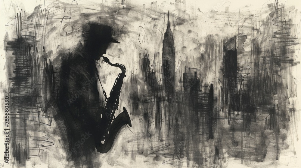 Evocative Charcoal Sketch Capturing The Soulful Rhythm Of A Bustling 