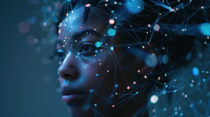 Aufkleber - AI and Communication. Young Black Woman Exploring Network Concepts