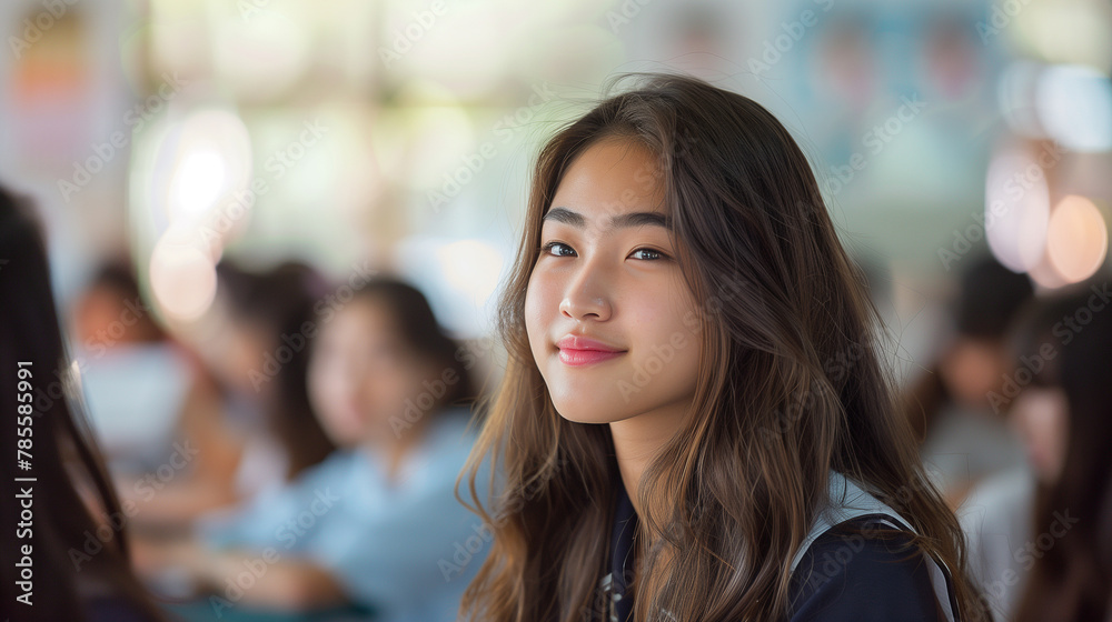 Student Look A beautiful female student look like Thai student sitting in the ...
