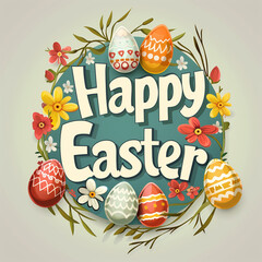 Wall Mural - Happy easter greeting card poster