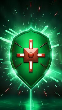 Shield and lights background 3D rendering