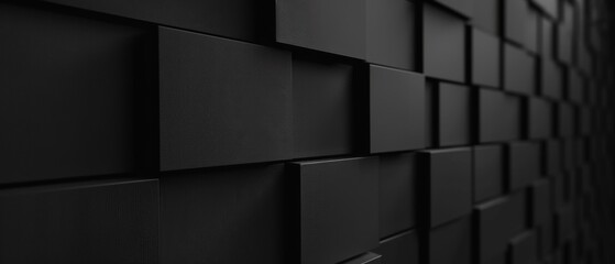 Fototapete - Abstract geometric black anthracite gray grey 3d texture wall with squares and square cubes background banner illustration, textured wallpaper