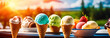 Ice cream banner panorama background on summer holiday