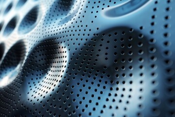 Poster - A close-up shot of a blue perforated metal surface creating a mesmerizing pattern with depth and texture