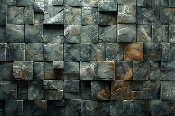 Poster - Close-up shot of an interlocking stone slab wall highlighting texture and earth tones
